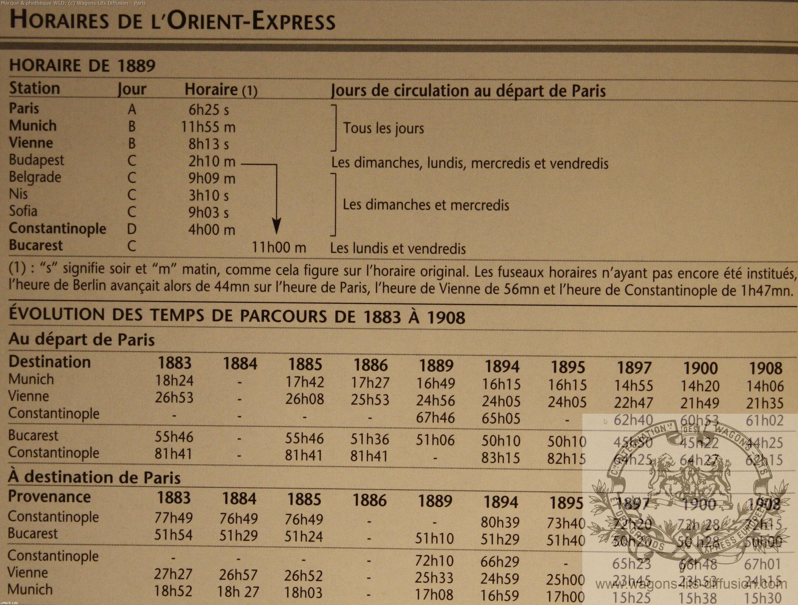Wl horaires orient express 1889